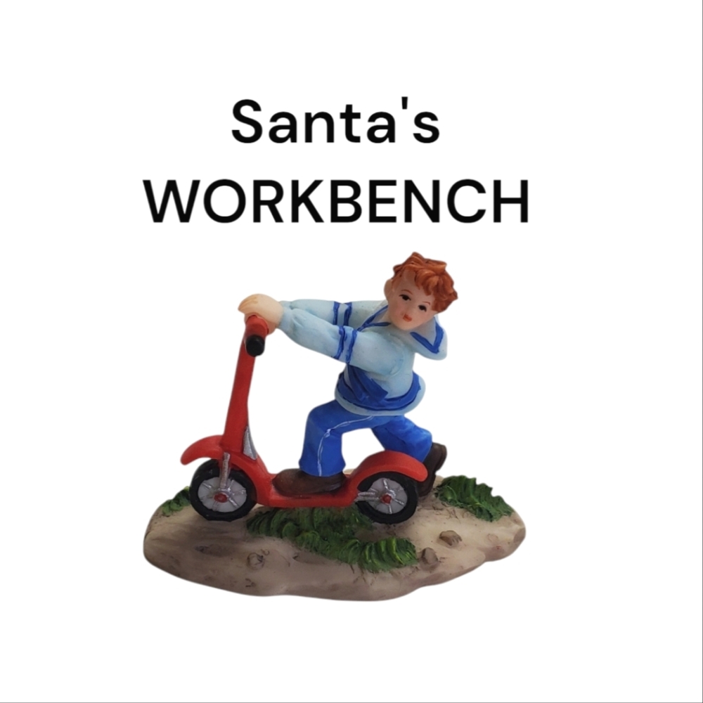 Santa's Workshop 2002 Boy On Scooter Accessory VTG Christmas Village